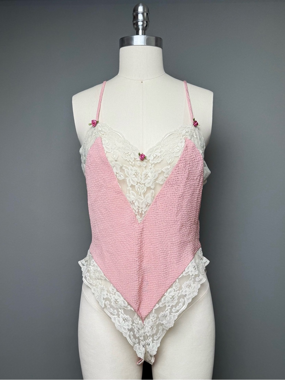 Victoria's Secret Gold Label Vintage Pink Lace Trim Teddy Lingerie Medium